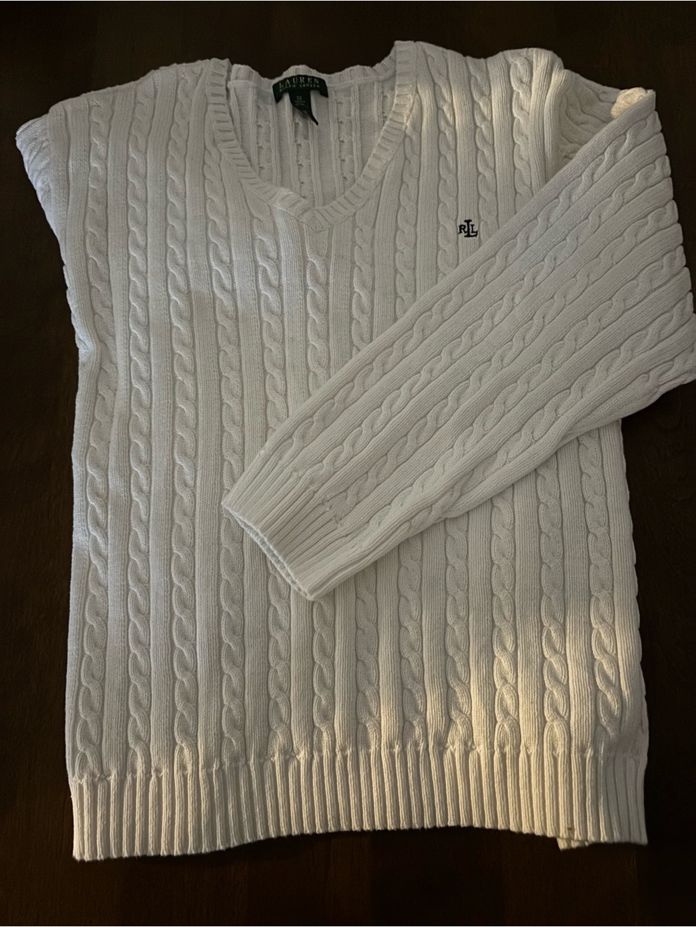 Ralph Lauren White Cable-Knit V-Neck Sweater Size 3X
